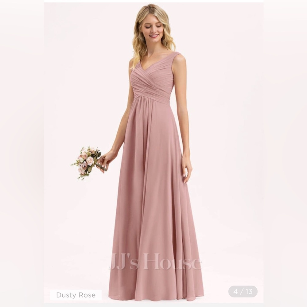 JJ’s House A-line V-Neck Floor-Length Chiffon Bridesmaid Dress With Pleated